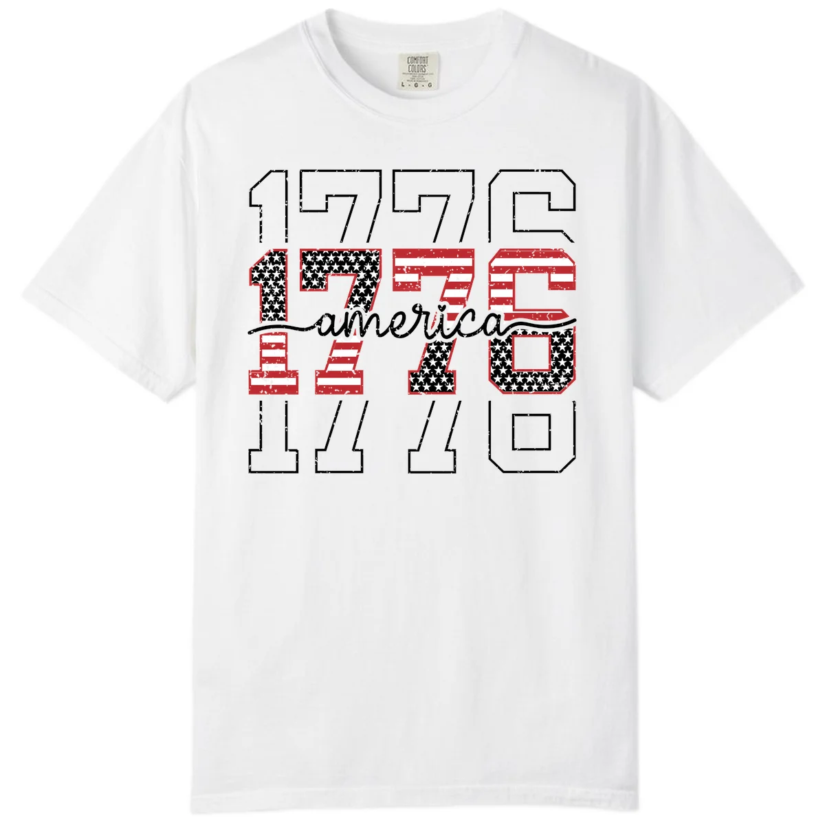 Distressed 1776 Patriotic Heritage Comfort Color in White