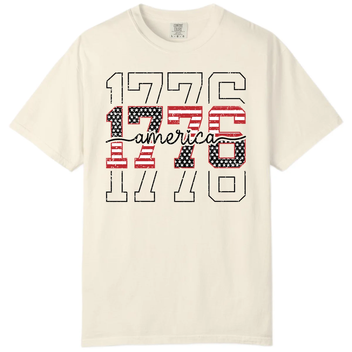 Distressed 1776 Patriotic Heritage Comfort Color in Ivory