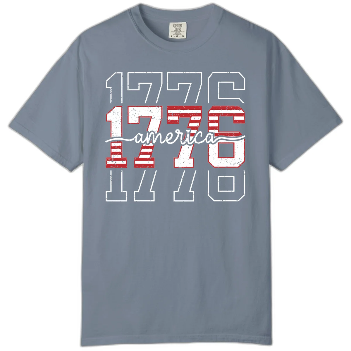Distressed 1776 Patriotic Heritage Comfort Color in Blue Jean