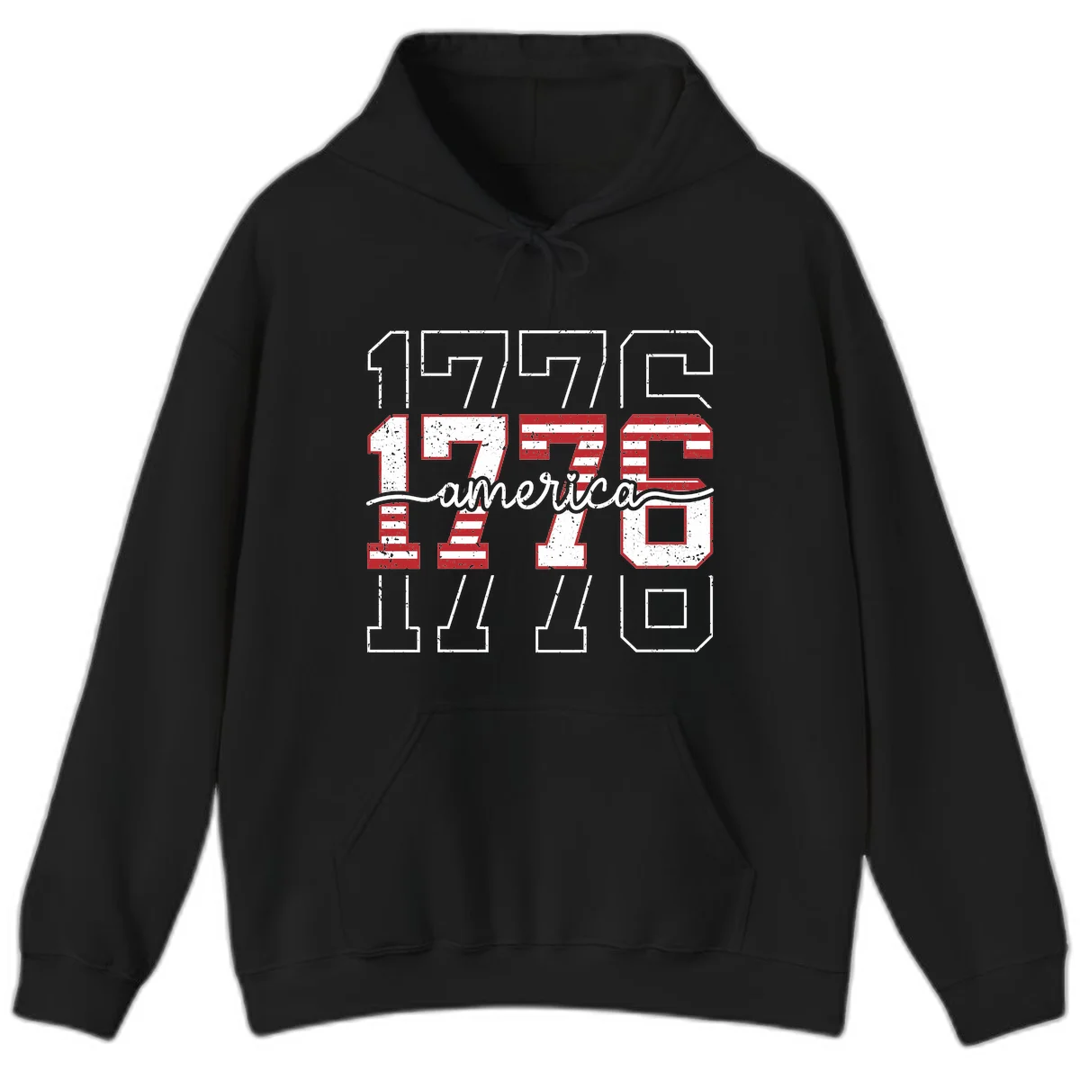 Distressed 1776 Patriotic Heritage Hoodie in Black