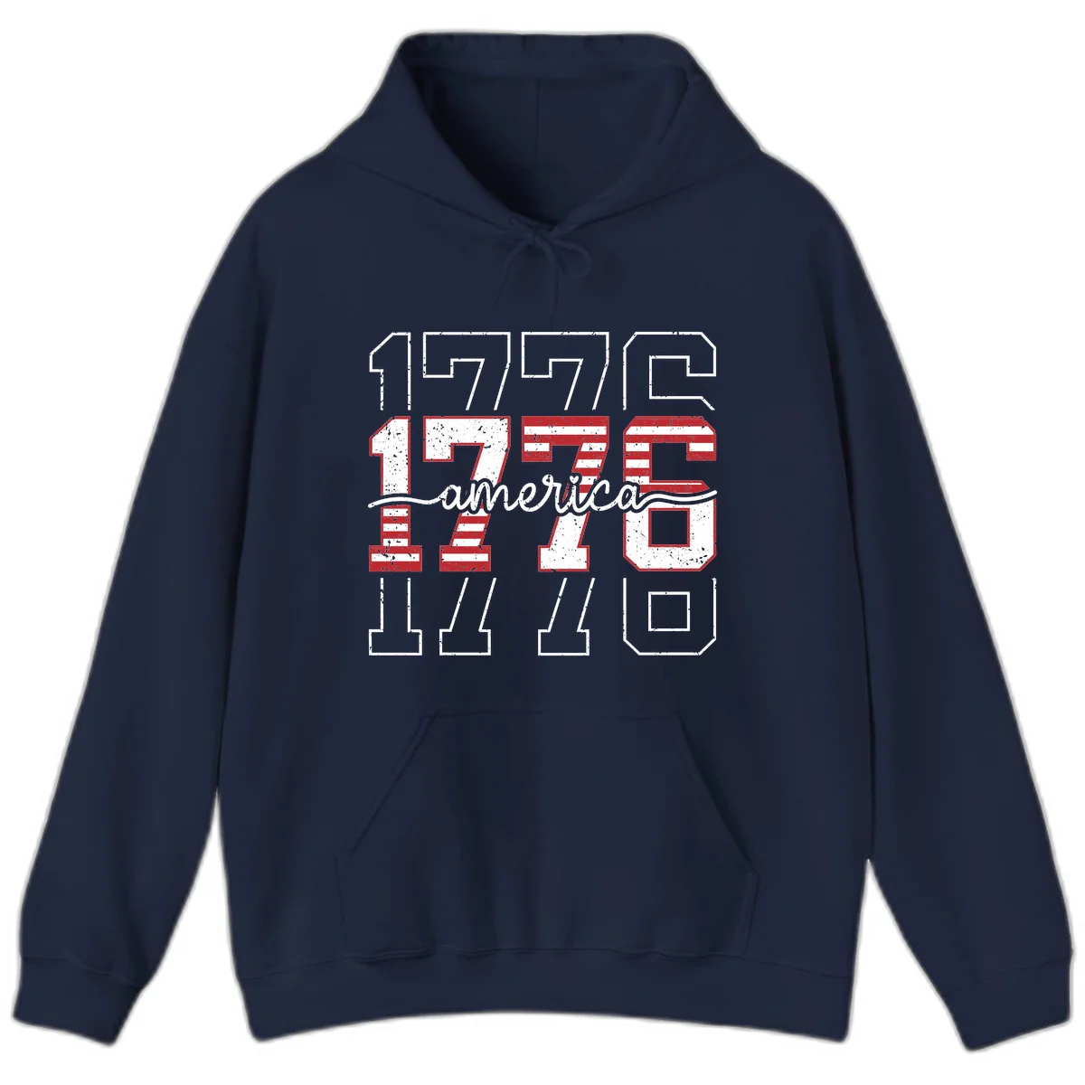 Distressed 1776 Patriotic Heritage Hoodie in Navy