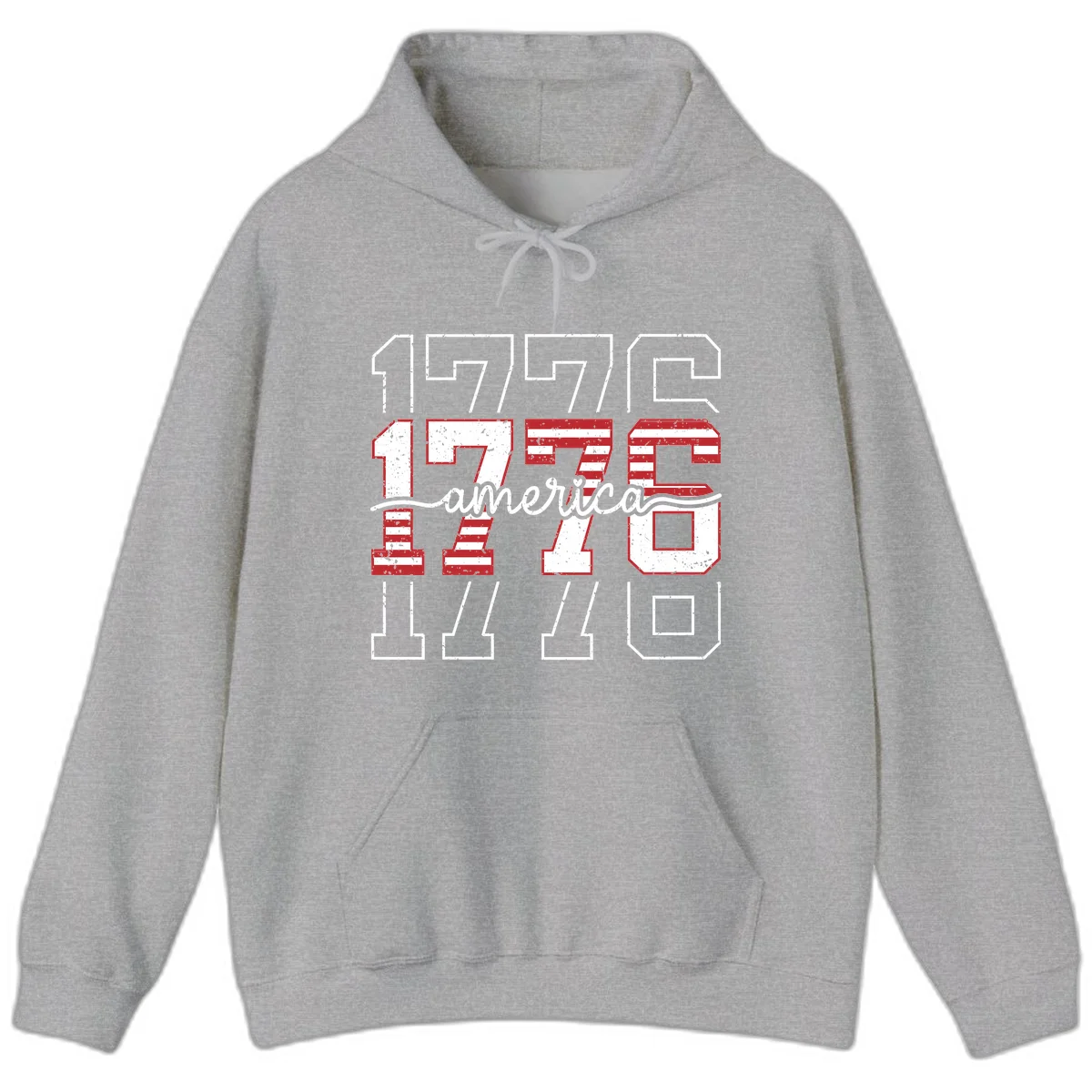 Distressed 1776 Patriotic Heritage Hoodie in Sport Grey