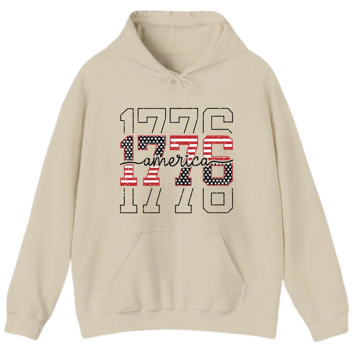 Distressed 1776 Patriotic Heritage Hoodie in Sand