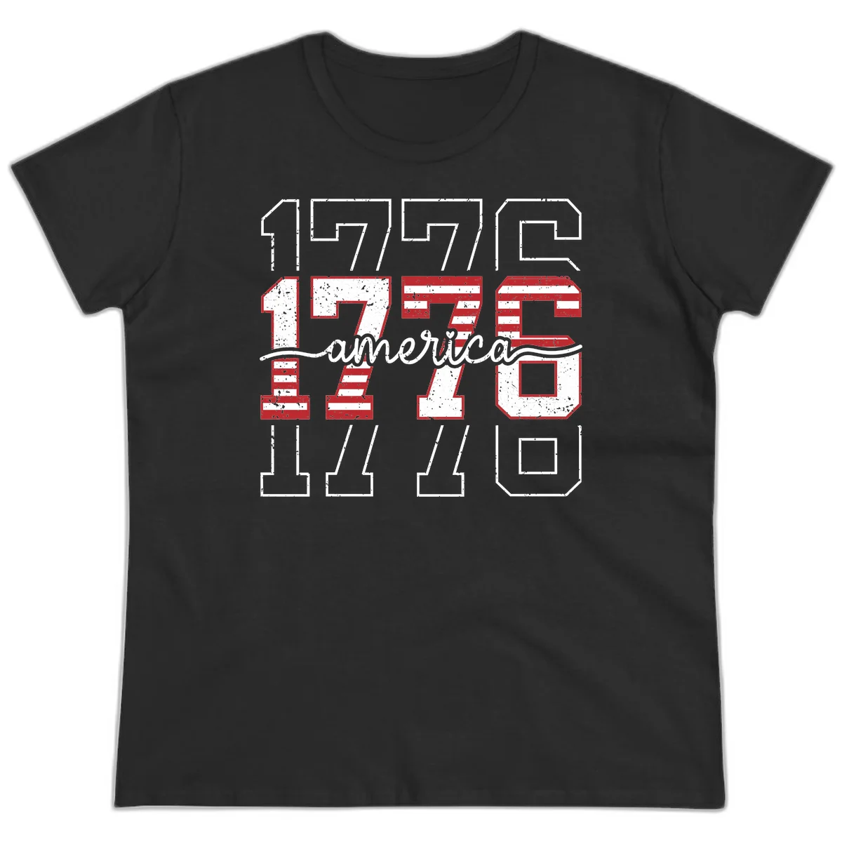 Distressed 1776 Patriotic Heritage Ladies Tee in Black