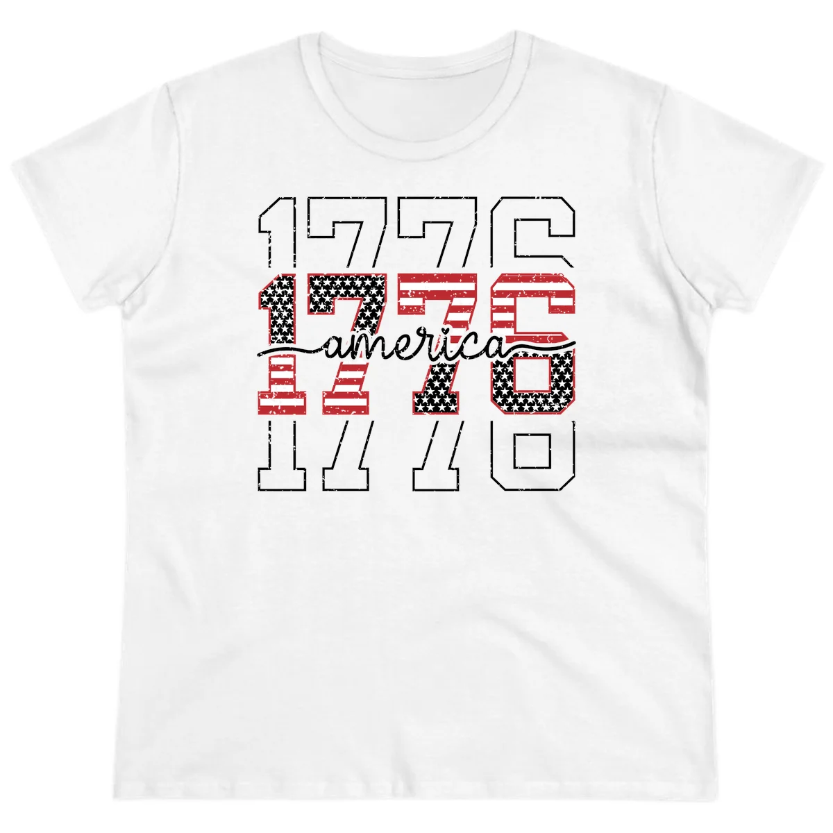 Distressed 1776 Patriotic Heritage Ladies Tee in White