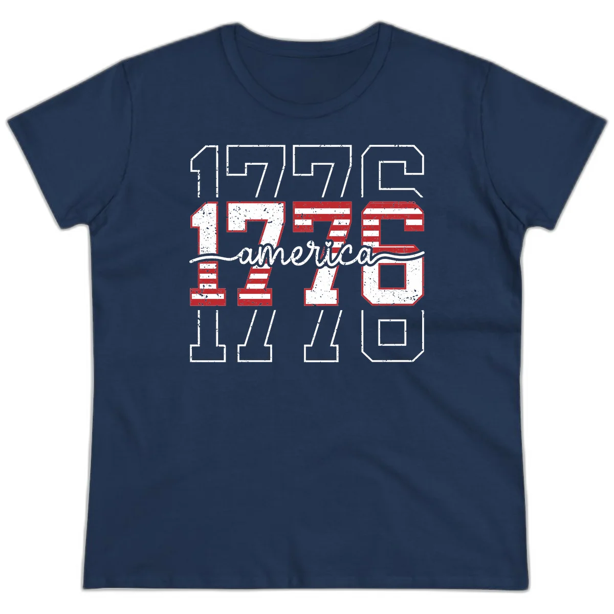 Distressed 1776 Patriotic Heritage Ladies Tee in Navy