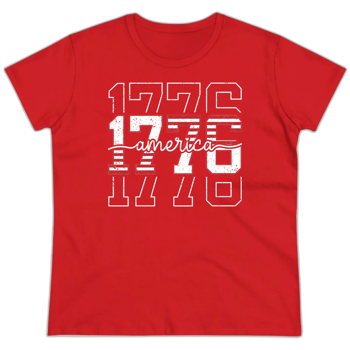 Distressed 1776 Patriotic Heritage Ladies Tee in Red