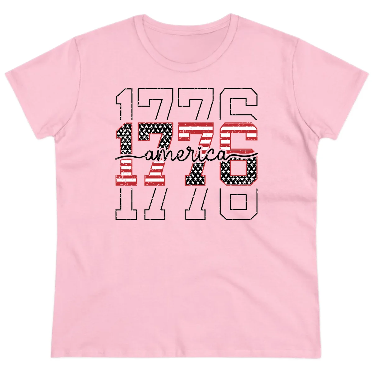 Distressed 1776 Patriotic Heritage Ladies Tee in Light Pink