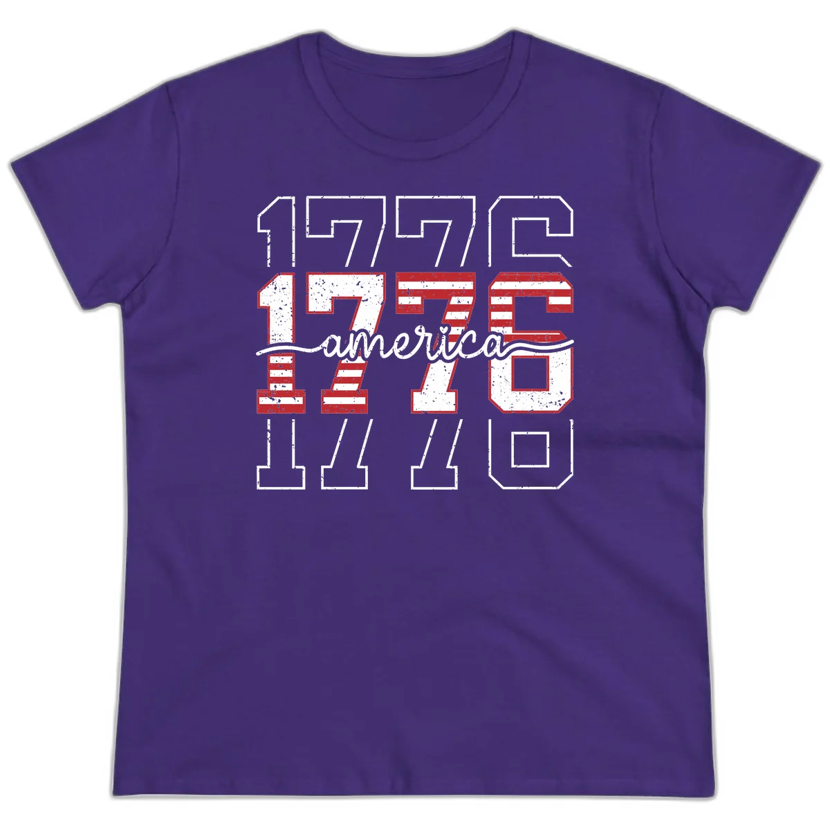 Distressed 1776 Patriotic Heritage Ladies Tee in Purple