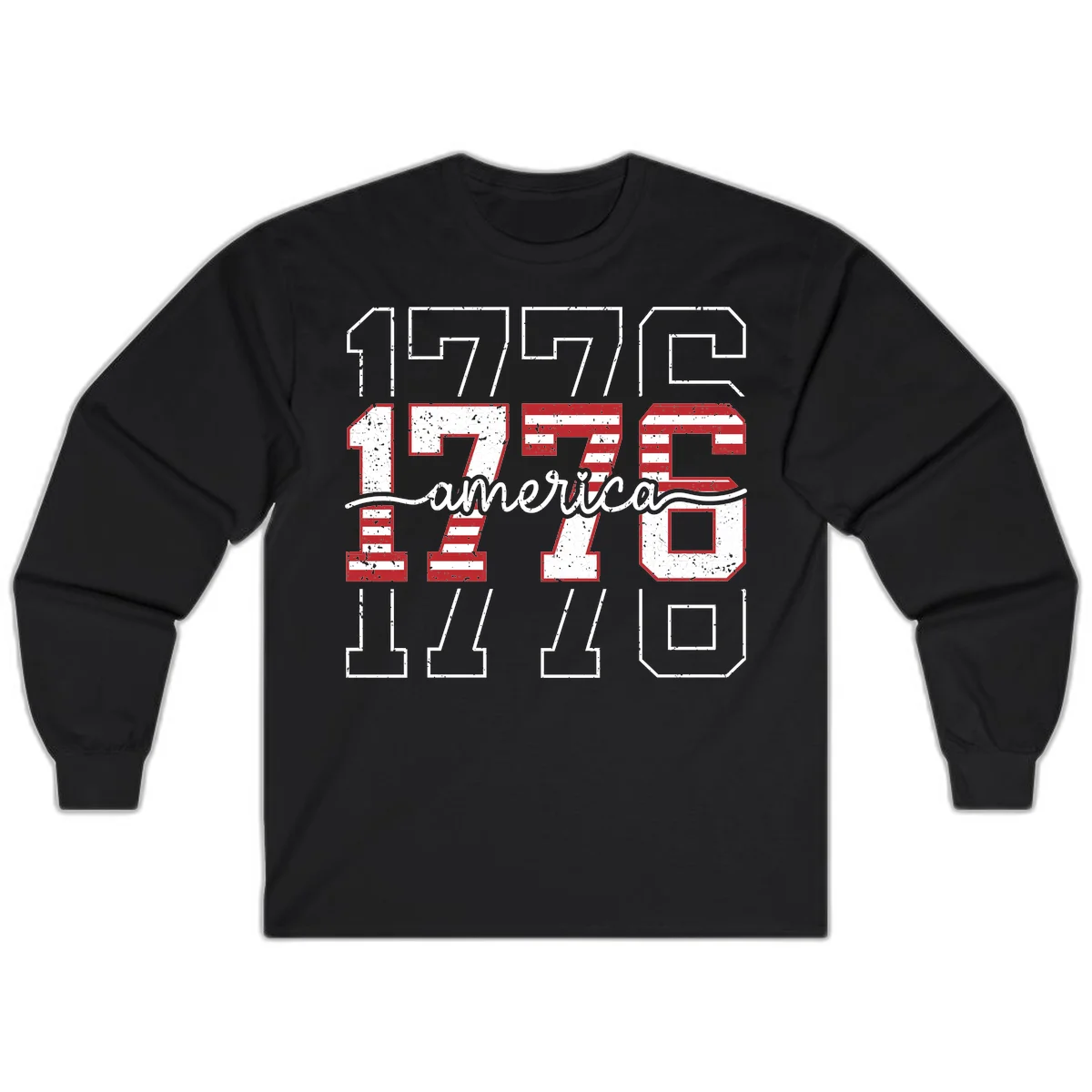 Distressed 1776 Patriotic Heritage Long Sleeve in Black