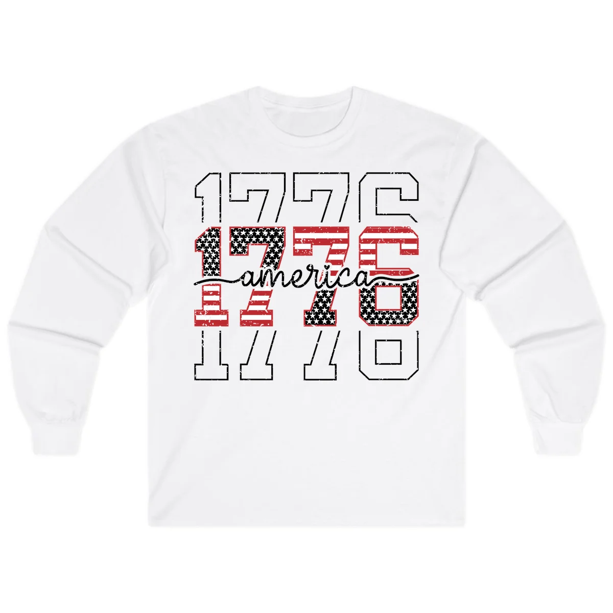 Distressed 1776 Patriotic Heritage Long Sleeve in White