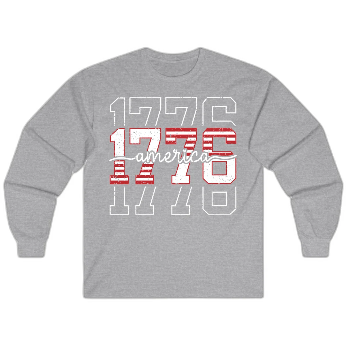 Distressed 1776 Patriotic Heritage Long Sleeve in Sport Grey