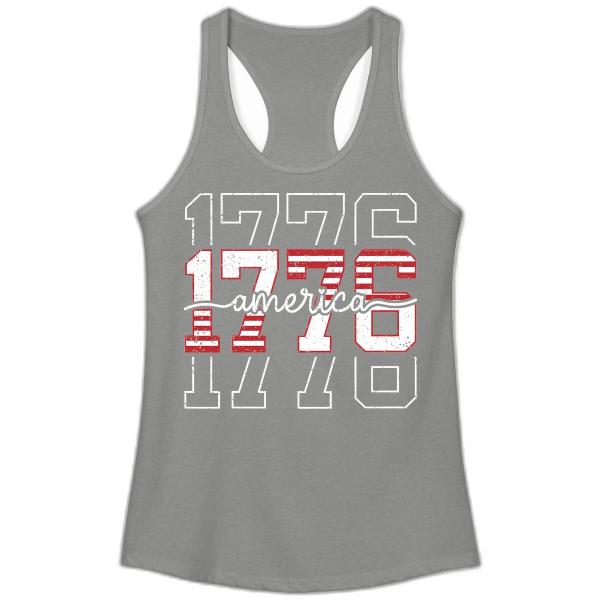 Distressed 1776 Patriotic Heritage Ladies Tank in Heather Grey