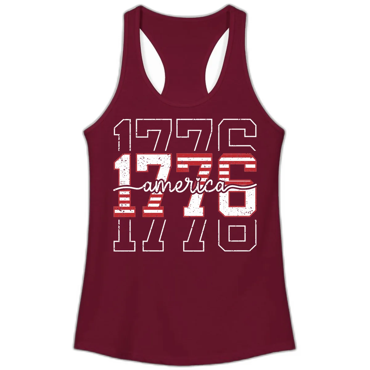 Distressed 1776 Patriotic Heritage Year Ladies Tank in Solid Cardinal Red