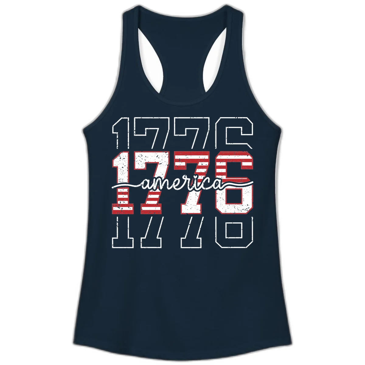 Distressed 1776 Patriotic Heritage Ladies Tank in Solid Midnight Navy