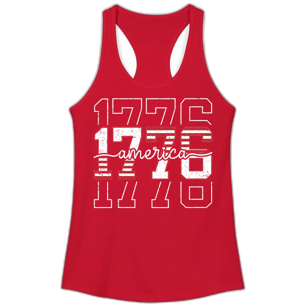 Distressed 1776 Patriotic Heritage Ladies Tank in Solid Red