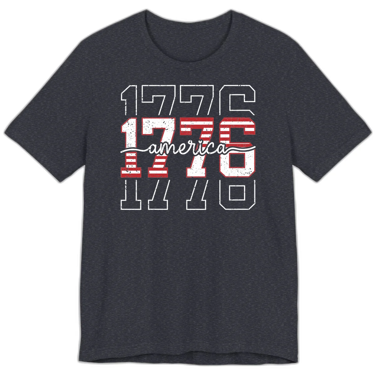 Distressed 1776 Patriotic Heritage Premium T-Shirt in Heather Navy