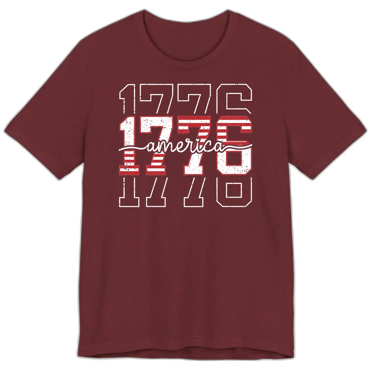 Distressed 1776 Patriotic Heritage Year Premium T-Shirt in Heather Cardinal
