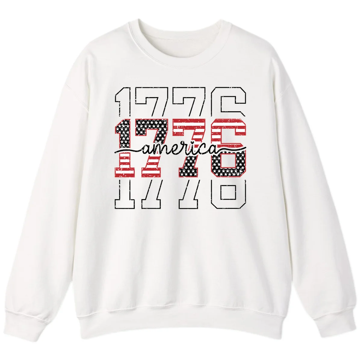 Distressed 1776 Patriotic Heritage Sweatshirt in White
