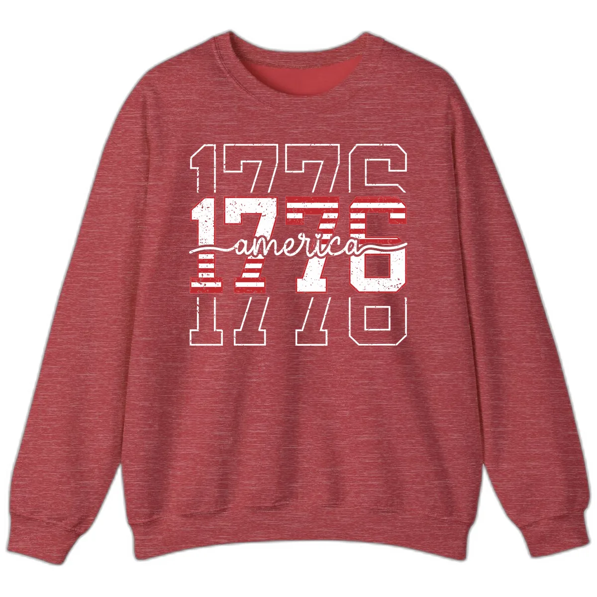 Distressed 1776 Patriotic Heritage Year Sweatshirt in Heather Scarlet Red