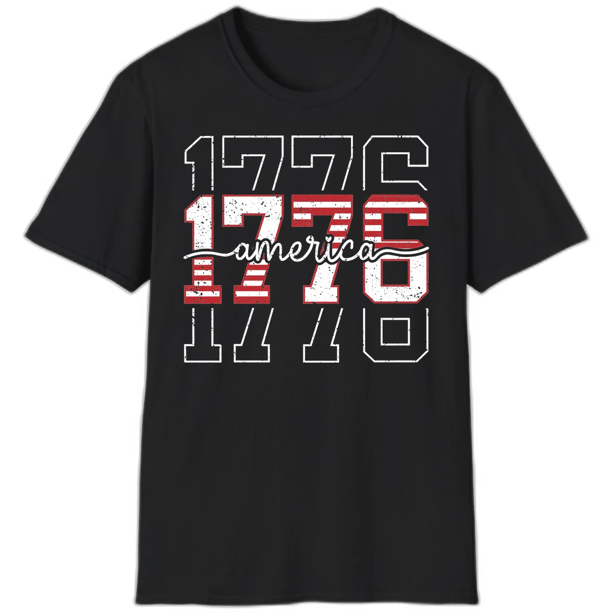 Distressed 1776 Patriotic Heritage T-Shirt in Black
