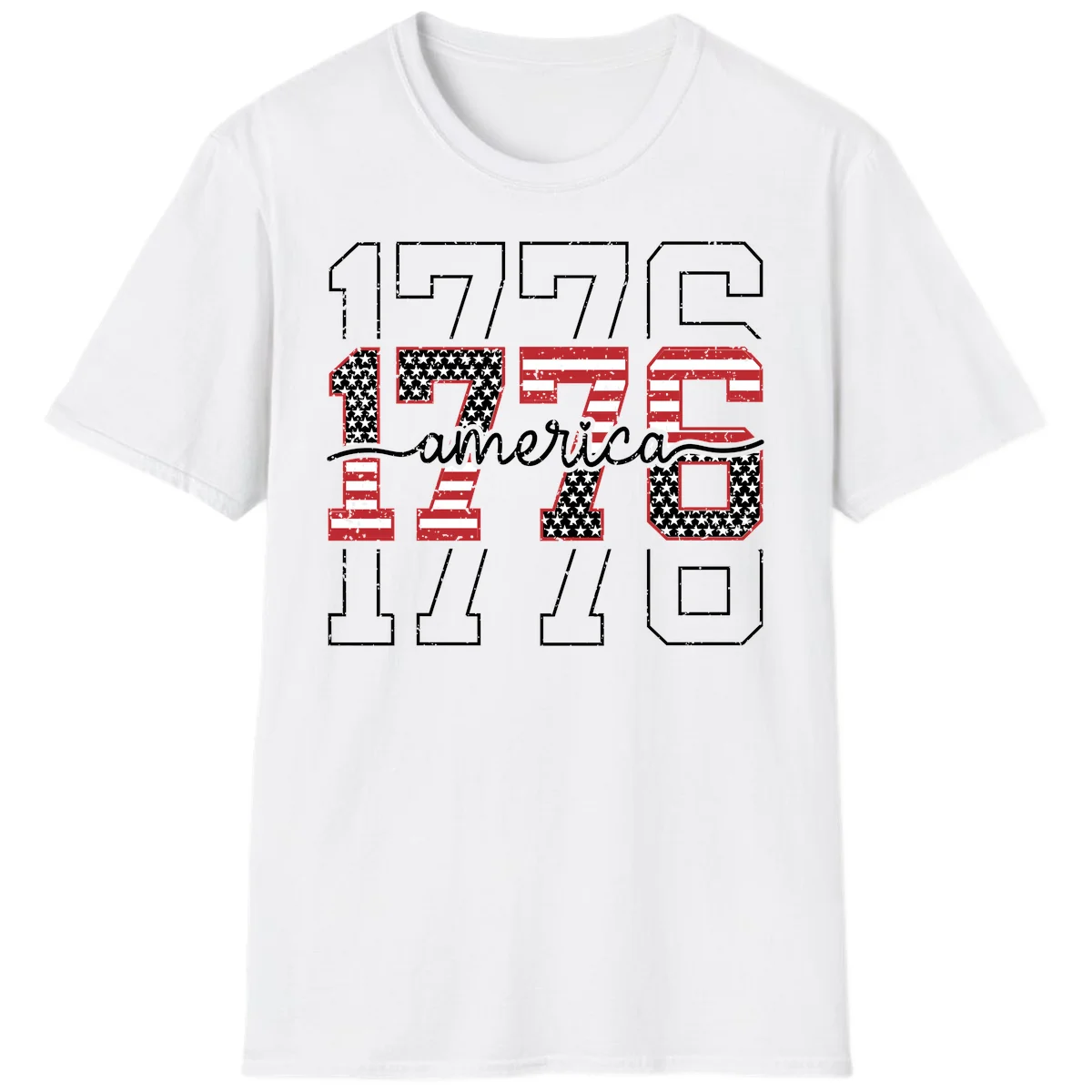 Distressed 1776 Patriotic Heritage T-Shirt in White