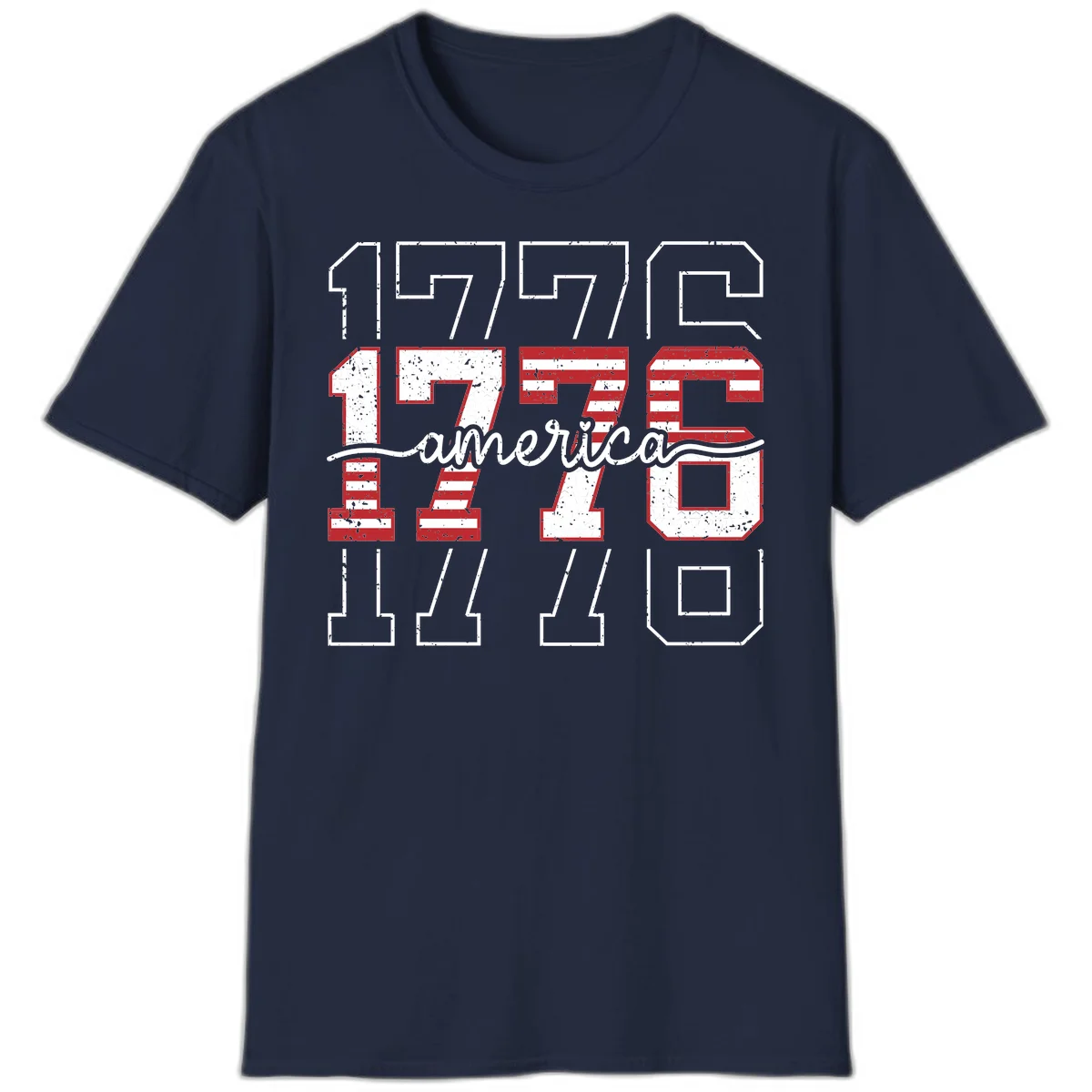 Distressed 1776 Patriotic Heritage T-Shirt in Navy
