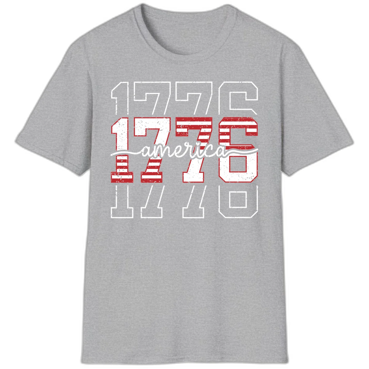 Distressed 1776 Patriotic Heritage T-Shirt in Sport Grey