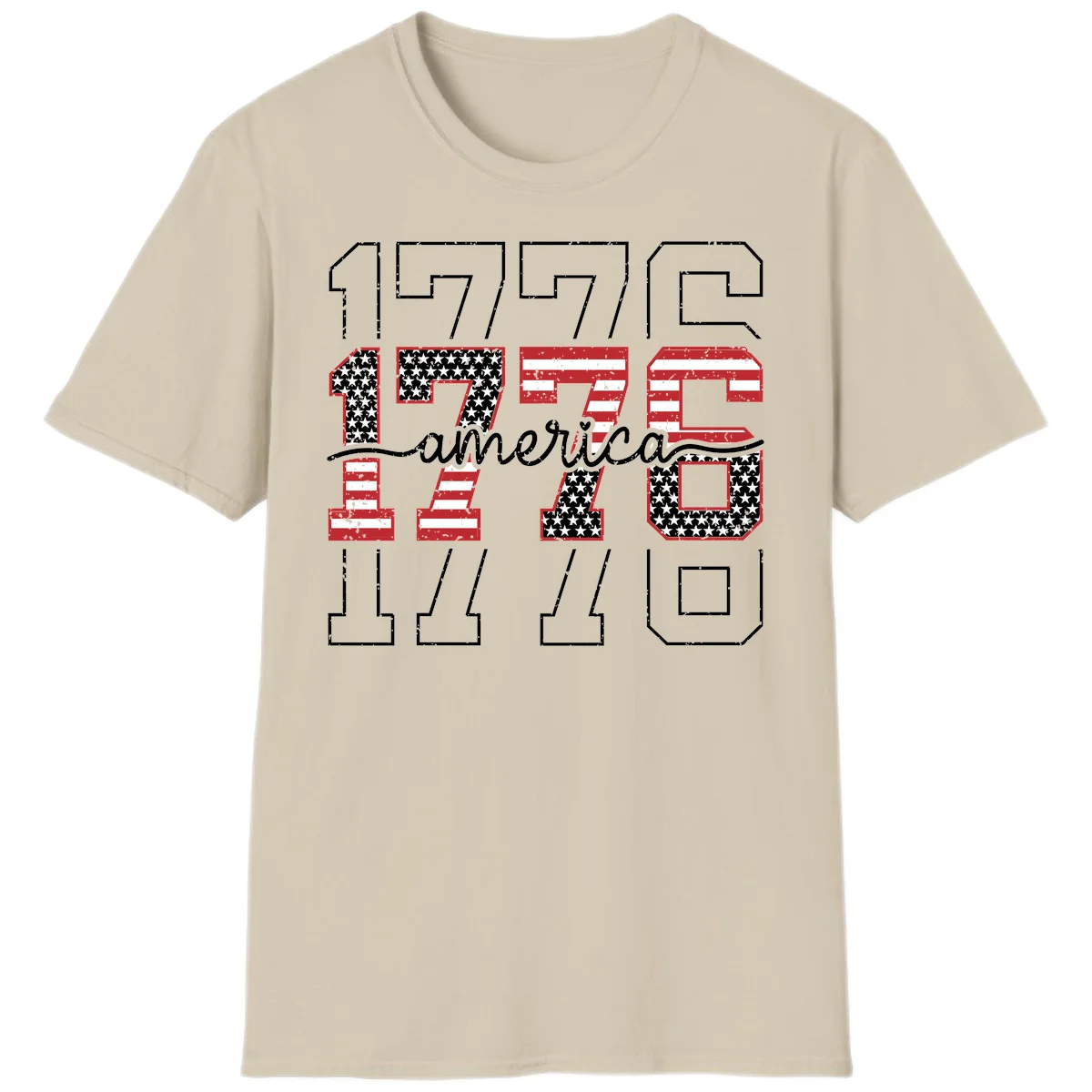 Distressed 1776 Patriotic Heritage T-Shirt in Sand