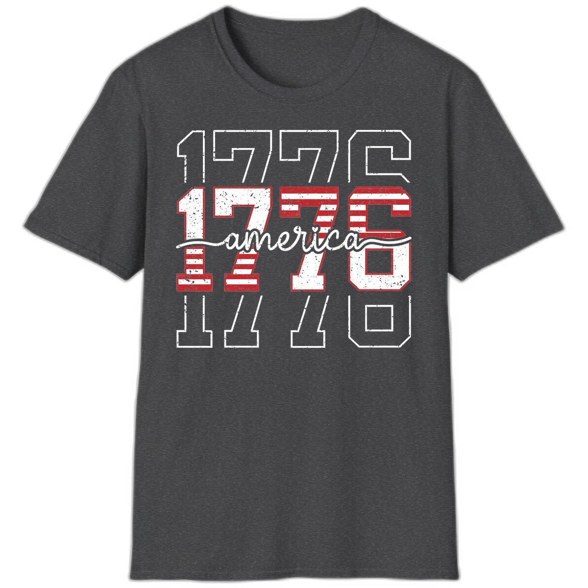 Distressed 1776 Patriotic Heritage T-Shirt in Dark Heather