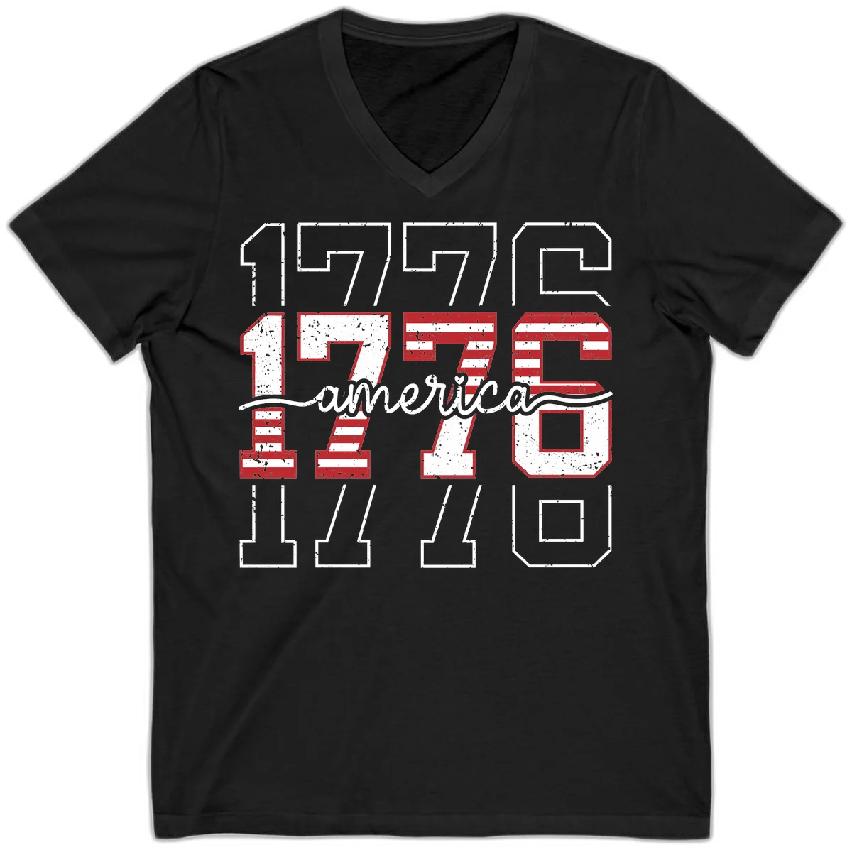 Distressed 1776 Patriotic Heritage V-Neck in Black