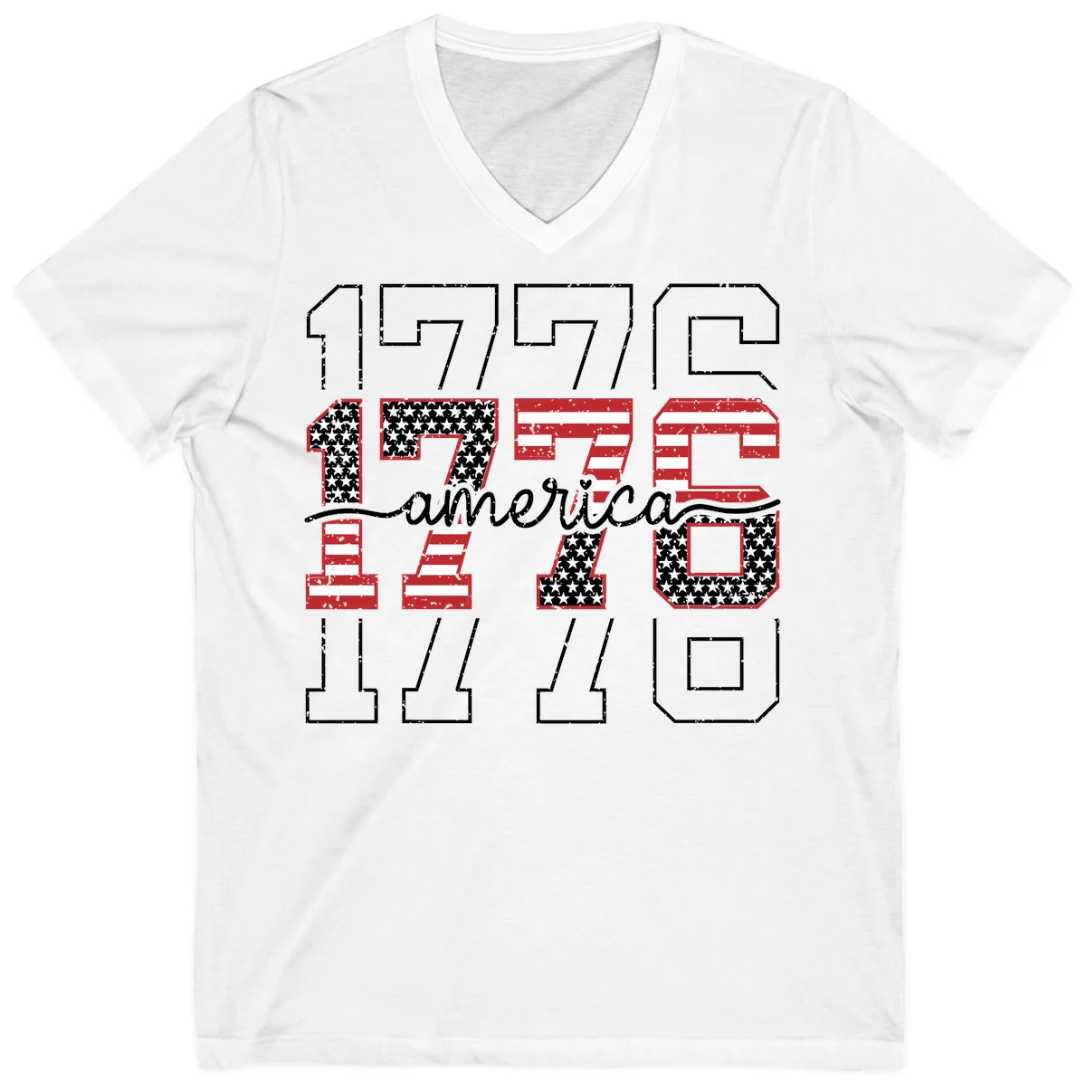 Distressed 1776 Patriotic Heritage V-Neck in White