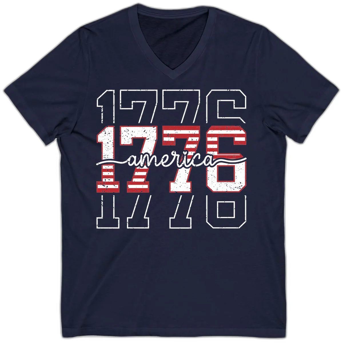 Distressed 1776 Patriotic Heritage V-Neck in Navy