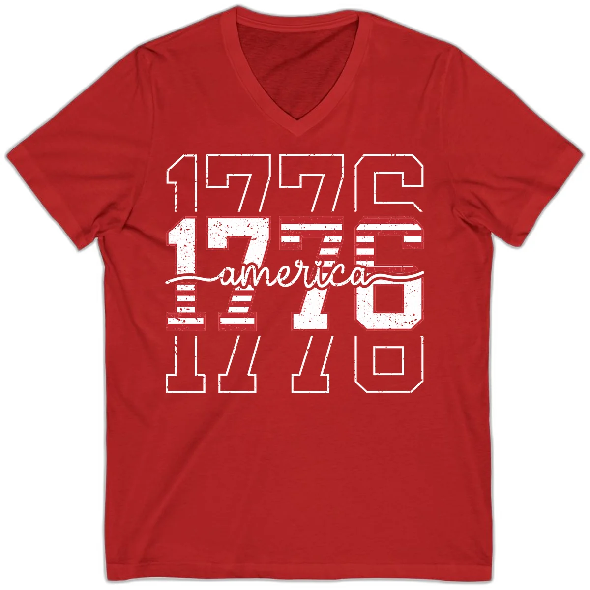 Distressed 1776 Patriotic Heritage V-Neck in Red