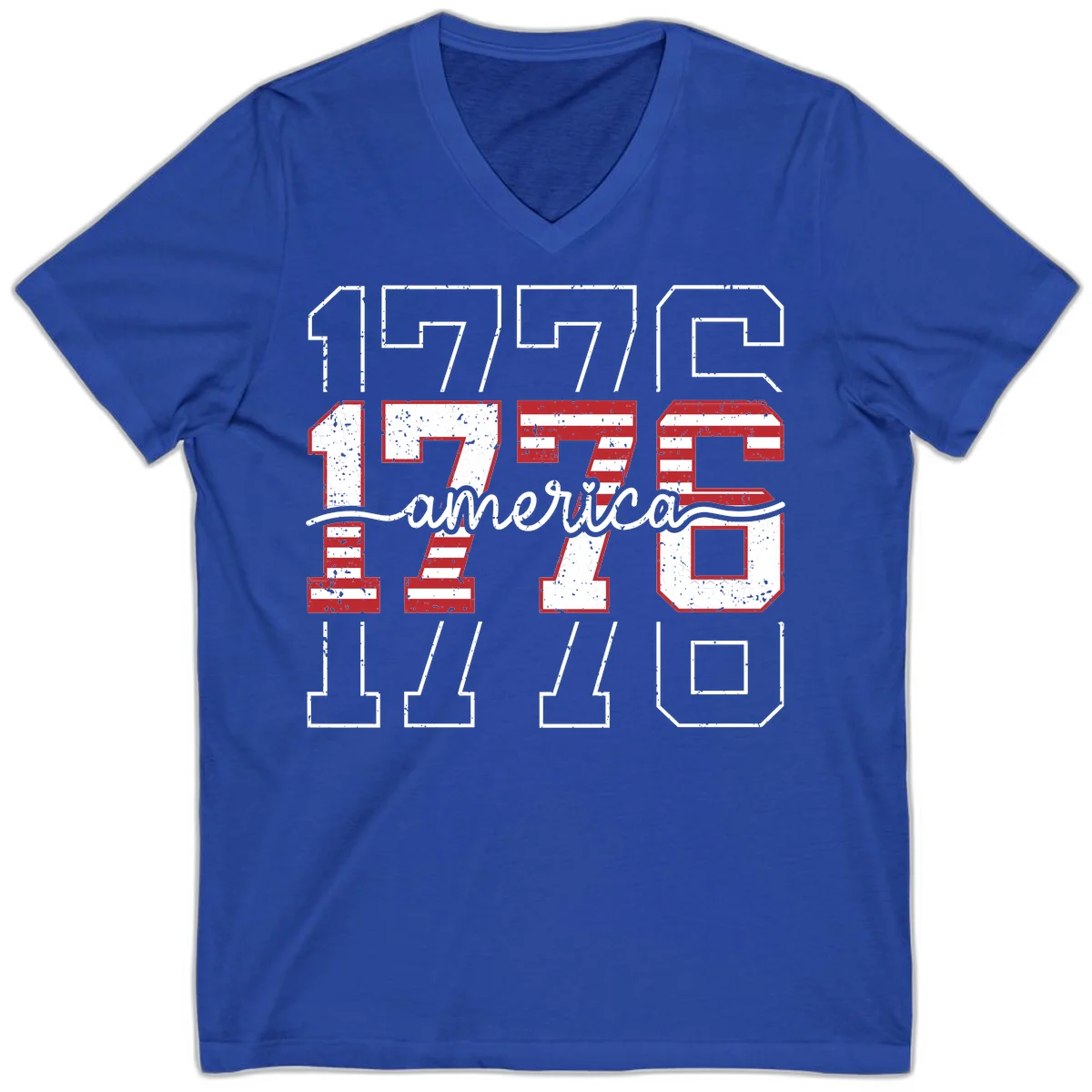 Distressed 1776 Patriotic Heritage V-Neck in True Royal