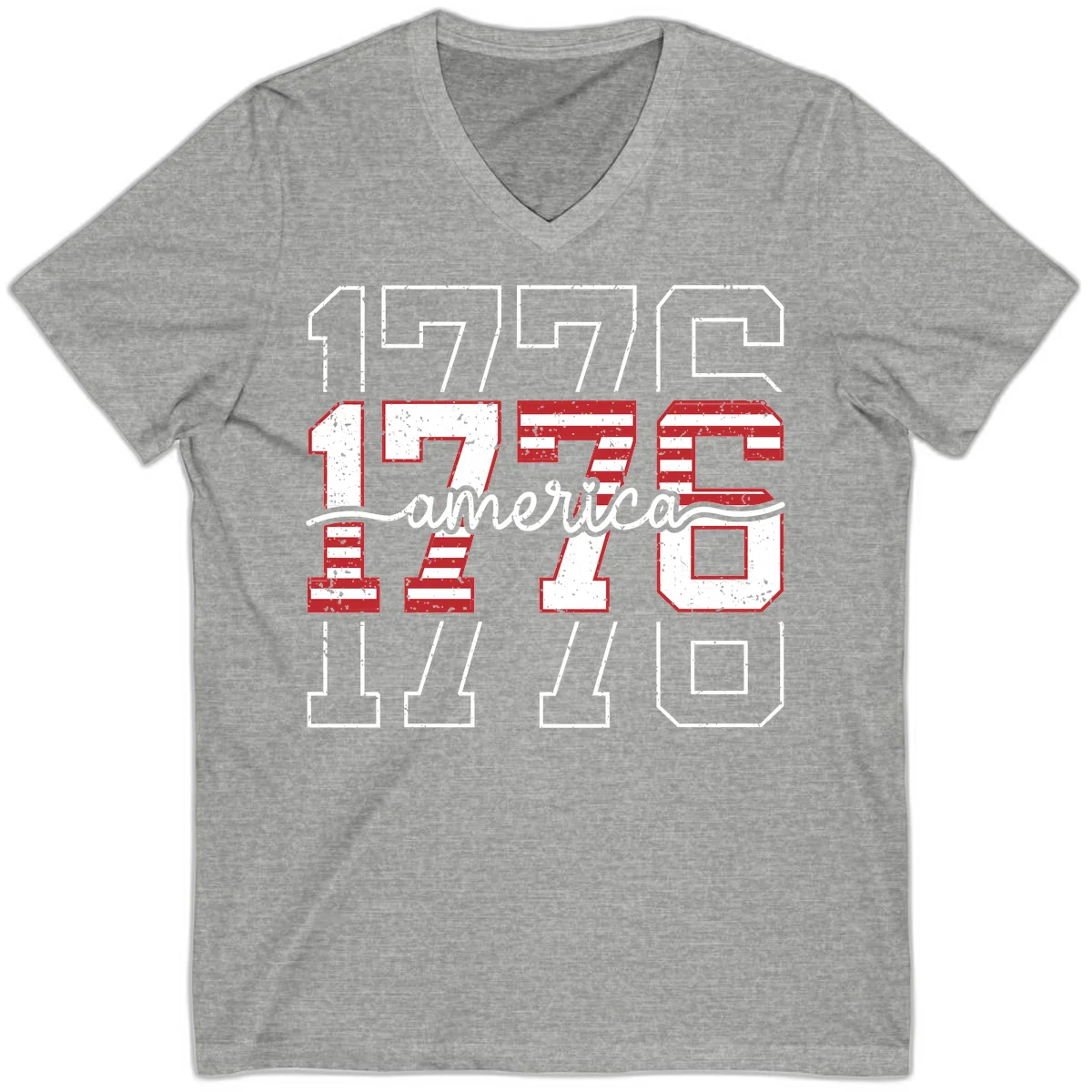 Distressed 1776 Patriotic Heritage V-Neck in Athletic Heather