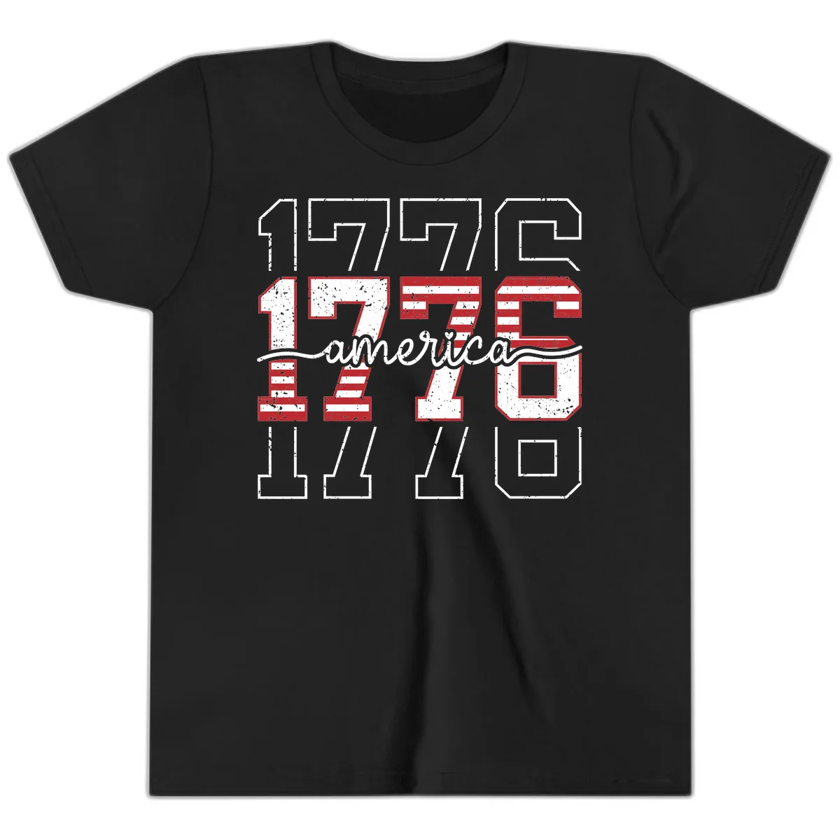 Distressed 1776 Patriotic Heritage Youth T-Shirt in Black