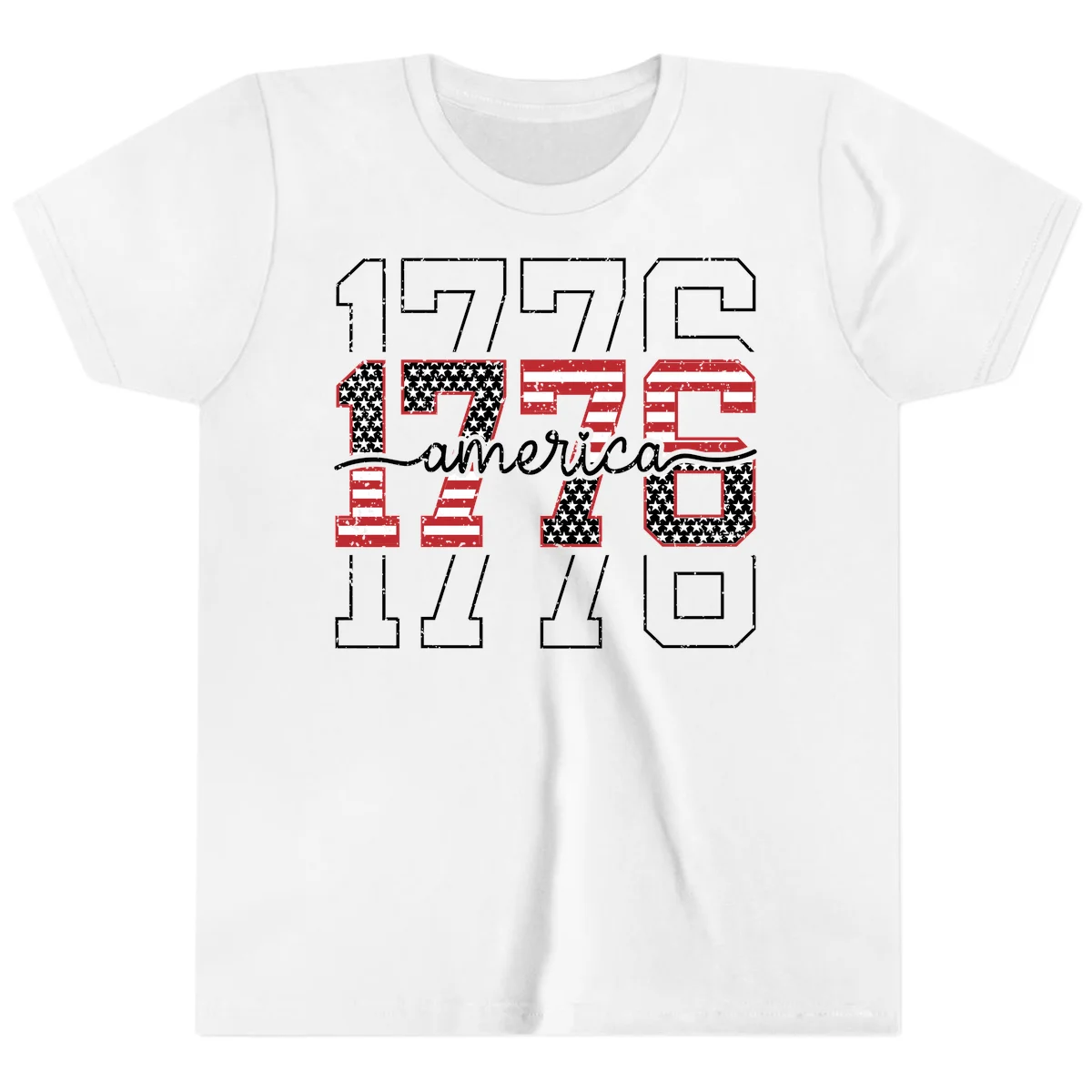 Distressed 1776 Patriotic Heritage Youth T-Shirt in White