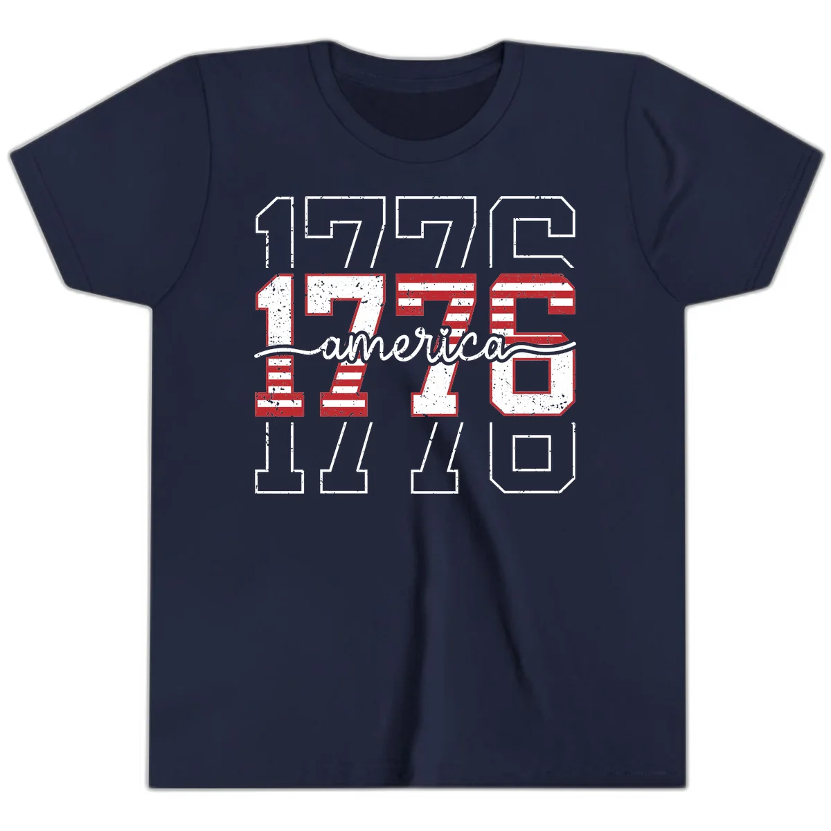 Distressed 1776 Patriotic Heritage Youth T-Shirt in Navy