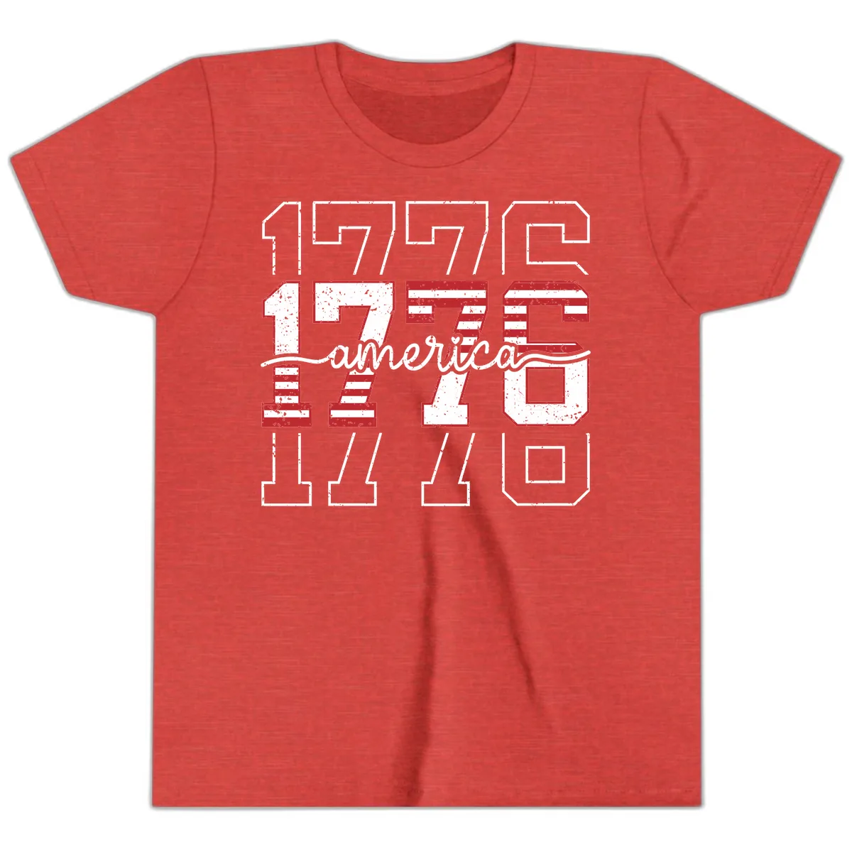 Distressed 1776 Patriotic Heritage Year Youth T-Shirt in Heather Red