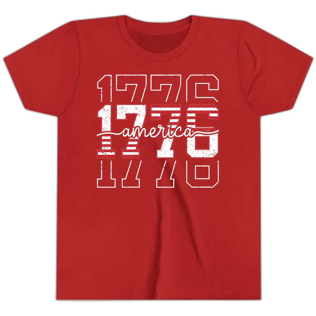 Distressed 1776 Patriotic Heritage Youth T-Shirt in Red