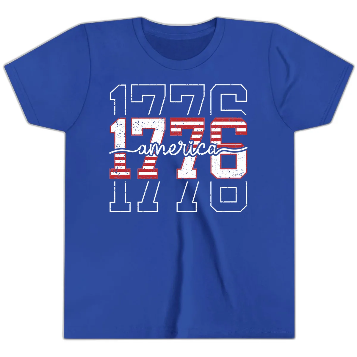 Distressed 1776 Patriotic Heritage Youth T-Shirt in True Royal