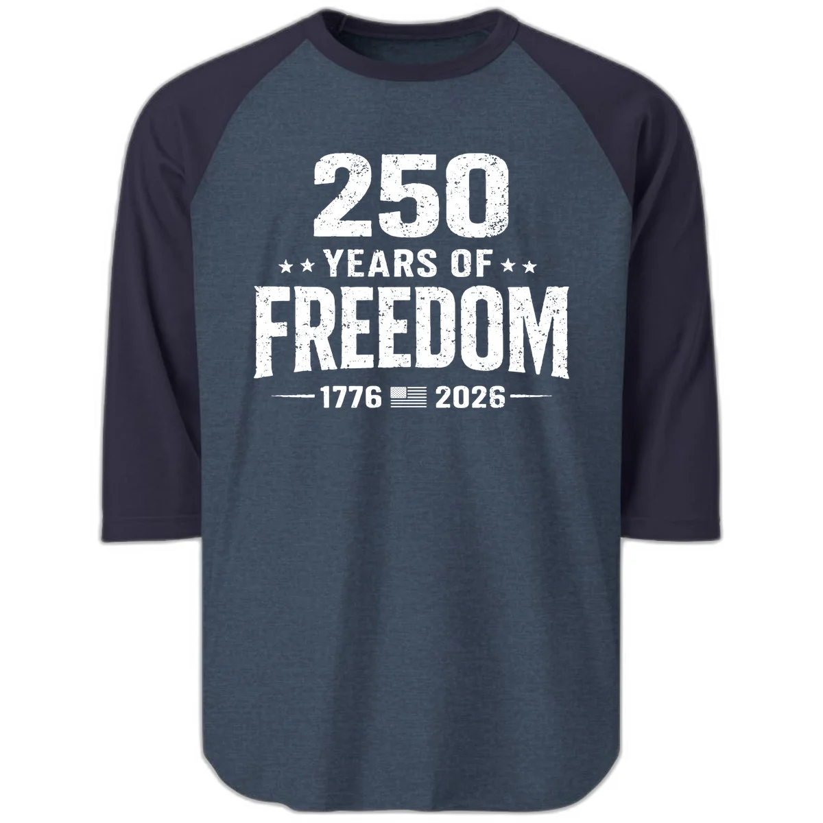 America's 250th Anniversary Freedom Celebration Raglan 3/4 in Heather Denim Navy