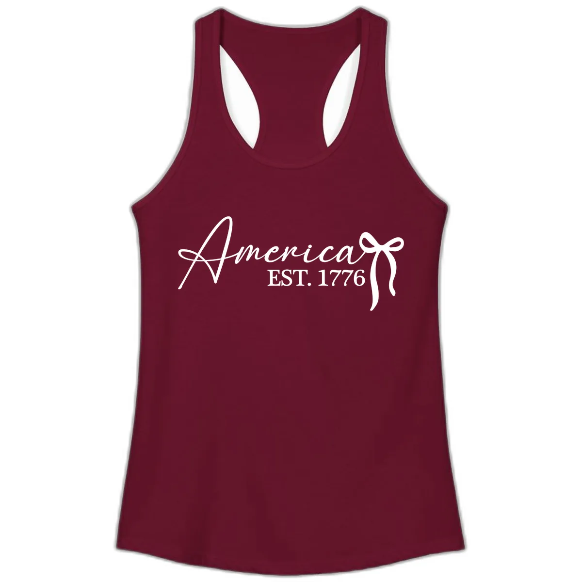 America Established 1776 Heritage Celebration Ladies Tank in Solid Cardinal Red