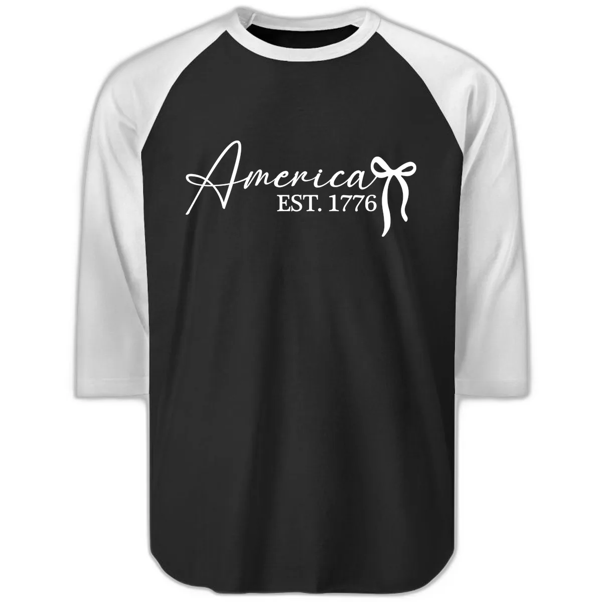 America Established 1776 Heritage Celebration Raglan 3/4 in Black White