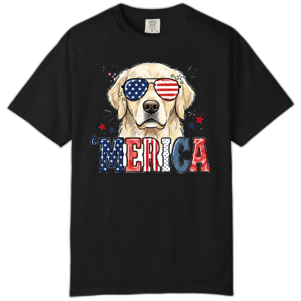 Patriotic Golden Retriever 'Merica Sunglasses Comfort Color in Black