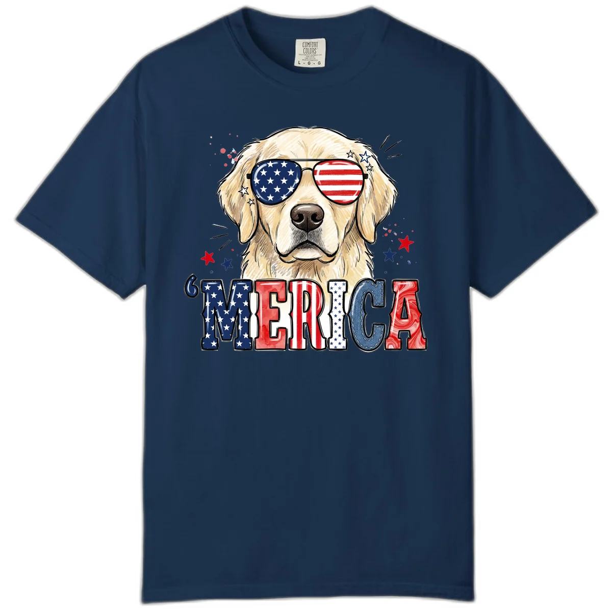 Patriotic Golden Retriever 'Merica Sunglasses Comfort Color in Navy