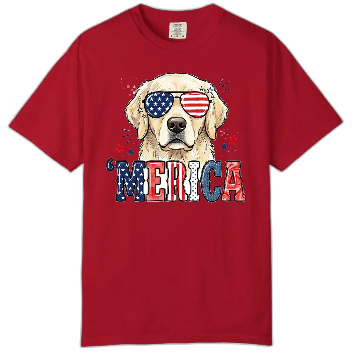 Patriotic Golden Retriever 'Merica Sunglasses Comfort Color in Red