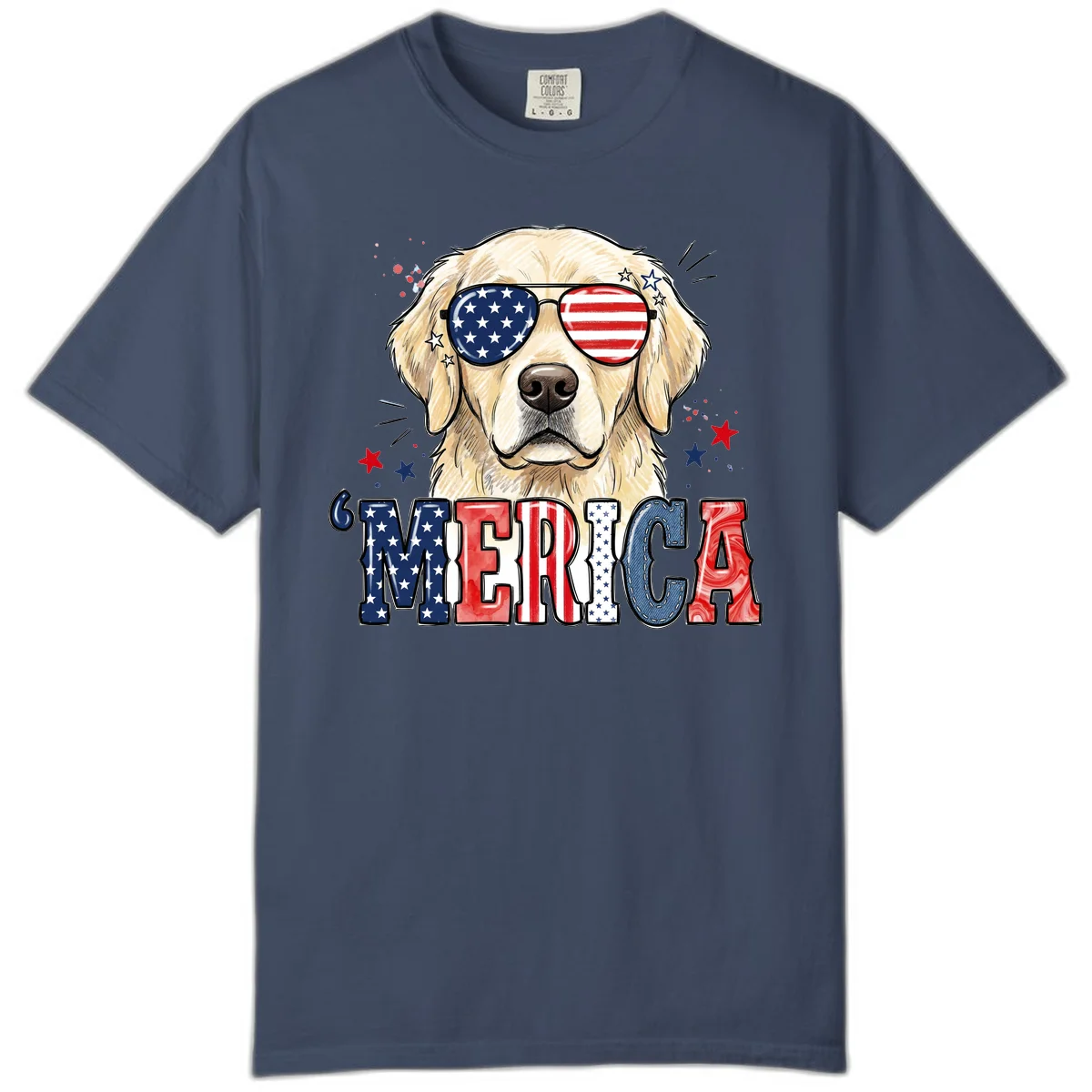 Patriotic Golden Retriever 'Merica Sunglasses Comfort Color in Midnight