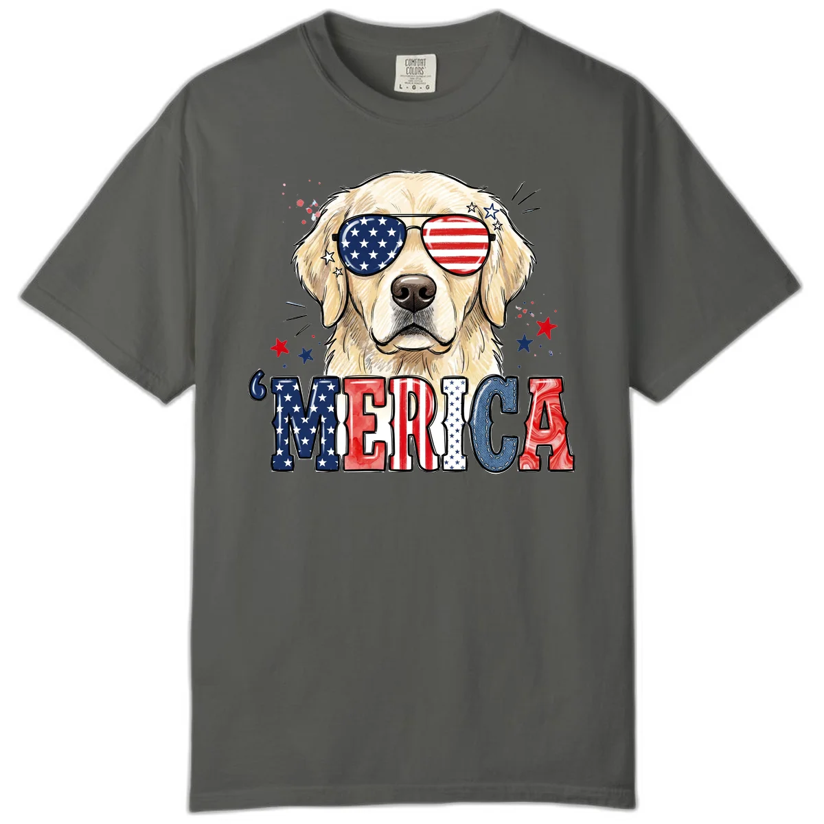 Patriotic Golden Retriever 'Merica Sunglasses Comfort Color in Pepper